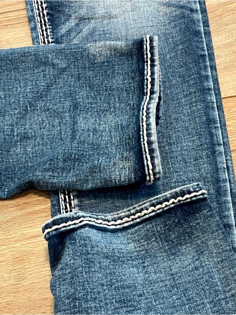 Rock Revival Janelle Skinny Jeans SZ 32 Blue Denim Thick Stitch Rhinestone - Picture 7 of 16